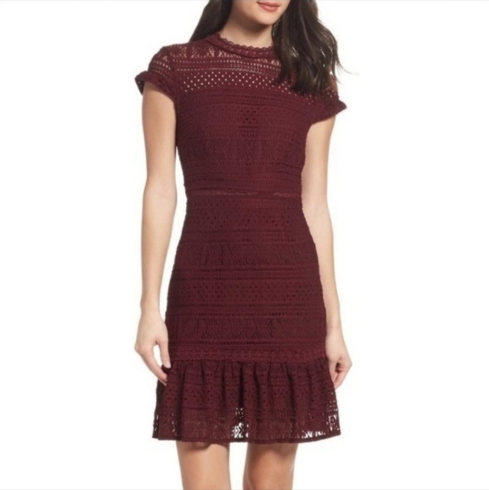 NWT Foxiedox Ellie Fit & Flare Wine Red Lace Dress size M